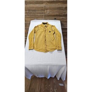 BKE Women Yellow Plaid Embroidered Back Western Button Down Fitted Shirt Medium